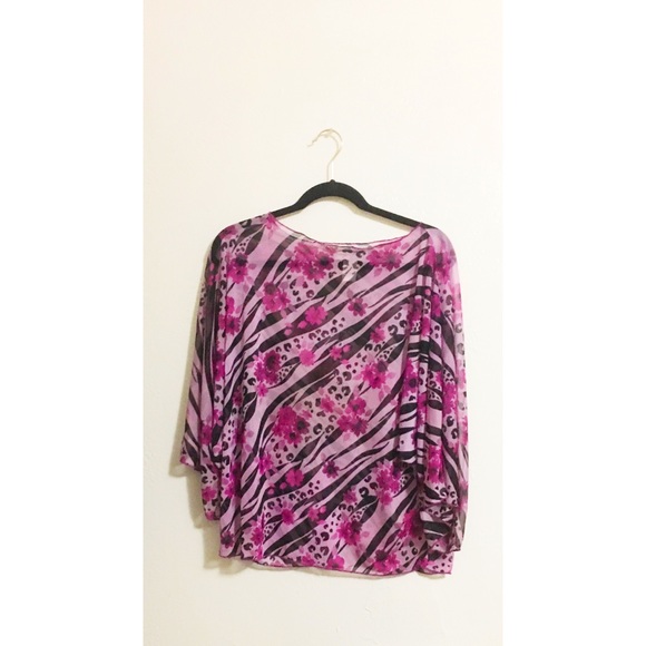 Pink Floral Animal Print Top by Carolyn Strauss - Picture 1 of 3